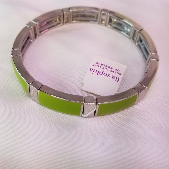Lia Sophia Stretch Bracelet Green Enamel Silver Tone - Picture 4 of 5